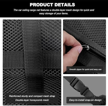 Car Ceiling Cargo Net, 35.4"×25.6" Triangle Double Layer Overhead Cargo Net - Image 3