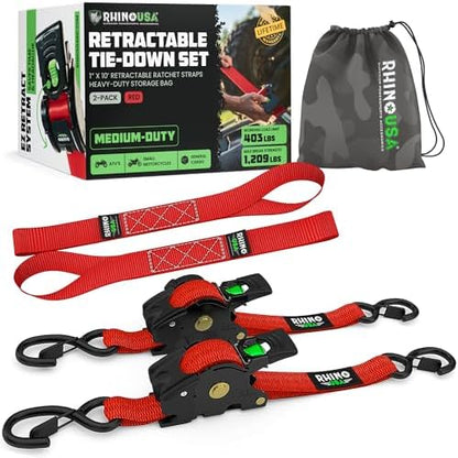 Rhino USA Retractable Ratchet Straps - 1in x 10ft by RhinoUSAInc