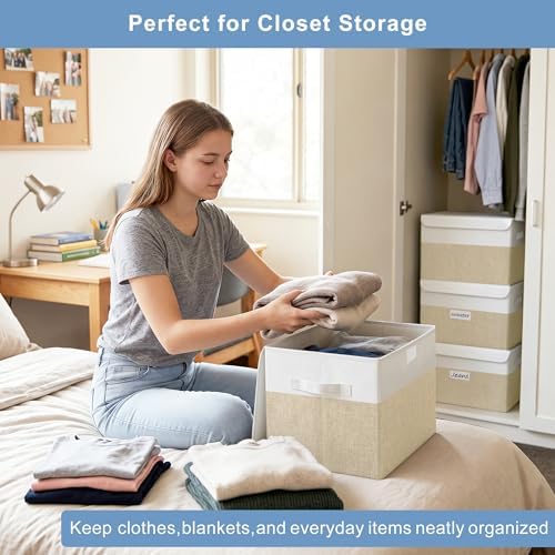 Bagnizer Large 22 Quart Linen Fabric Foldable Storage Bin Cube Organizer Basket - Image 3