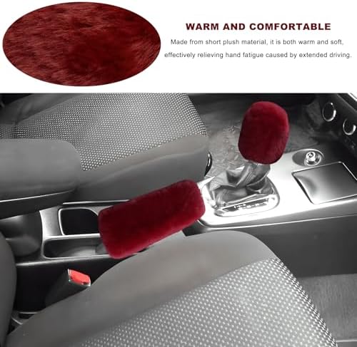 2PCS Fluffy Car Gear Shift Knob & Handbrake Cover, Comfortable Plush Shifter - Image 4