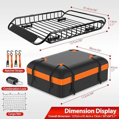 Roof Rack Basket 50" X 36" X 5.1"+ Waterproof Bag 15 Cubic Feet - Image 2