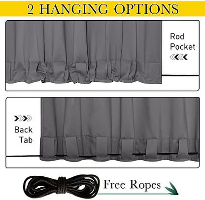 NICETOWN 2 Panels Windproof Blackout Outdoor Curtains W46xL80 Grey - Image 3