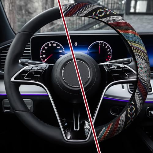 Boho Steering Wheel Cover, 14.5-15" Anti-Slip Flax - Image 5