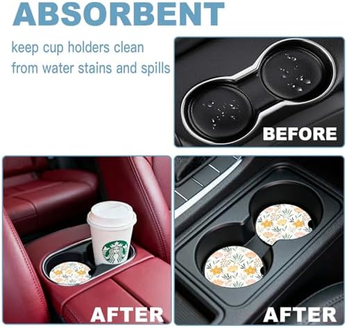 Ceramic Car Cup Holder Coasters Set of 2, 2.56 in Yellow Flower - Image 7