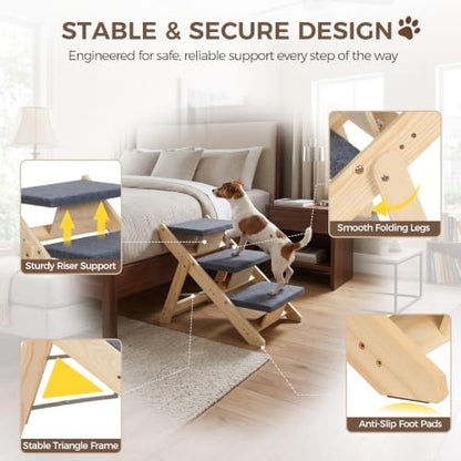 ZENY Dog Stairs for Bed, Couch & Car, Convertible 2‑in‑1 Pet Ramp, Foldable - Image 4