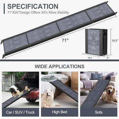Dog Ramp for Car 71" L × 20" W, Extra-Long & Wide Foldable - Image 7