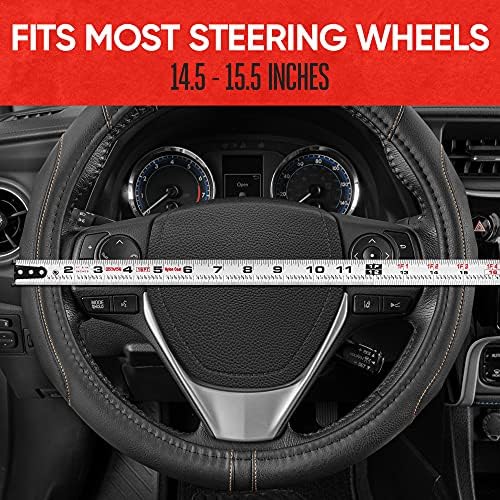 Motor Trend GripDrive Faux Black Leather Steering Wheel Cover - Image 5