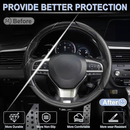 3pcs Carbon Fiber Anti-Skid Steering Wheel Cover, Waterproof & Segmented - Image 5