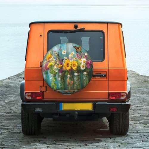 Colorful Flower Spare Tire Cover Waterproof Wheel Cover 14 Inch Universal Fit - Image 2