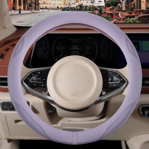Nappa Leather Ice Silk Fabric Purple Steering Wheel Cover - Image 2