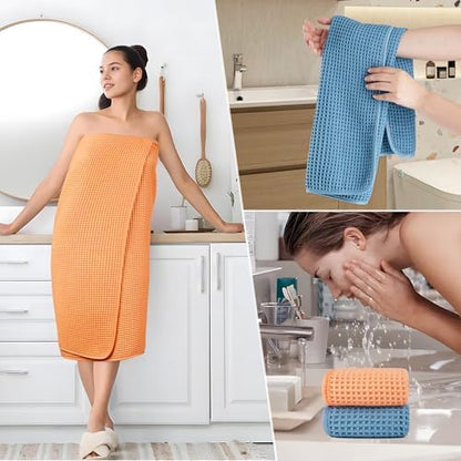POLYTE 430 GSM Poly Blend Microfiber Quick Dry Waffle Bath Towel Set of 6 - Image 6