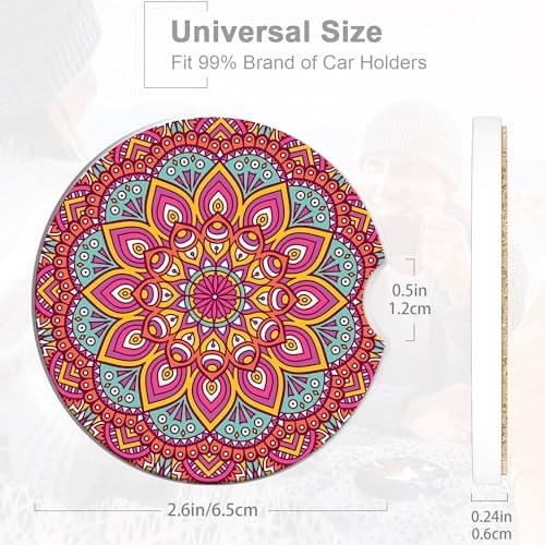 Boho Mandala Car Coasters for Women 2 Pack, Vintage Flower Ottoman Absorbent - Image 2