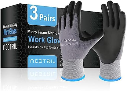 NEOTRIL Safety Work Gloves MicroFoam Nitrile Coated-3/6/12/36 Pairs, Breathable by NEOTRIL