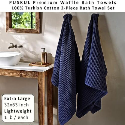 PÜSKÜL Natural 100% Turkish Cotton Waffle Bath Towels Set of 2, Extra-Large - Image 4