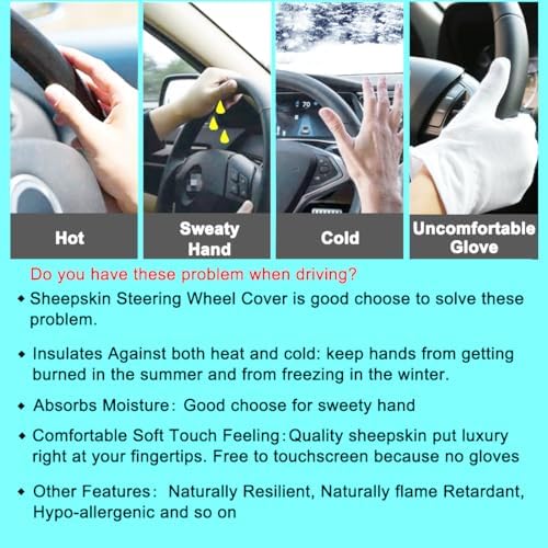 Red Fuzzy Sheepskin Car Steering Wheel Cover - Image 3