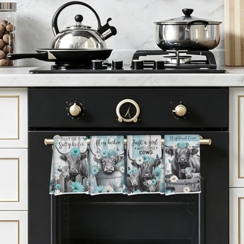 4 Pcs Highland Cattle Kitchen Towels, Highland Cow Gifts - Image 6