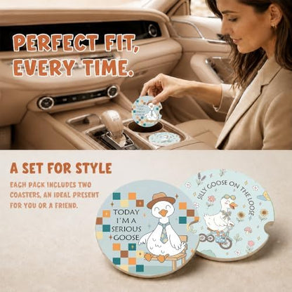 Funny Silly Goose Car Coasters, Boho Sarcastic Coquette Cup Holders - Image 2