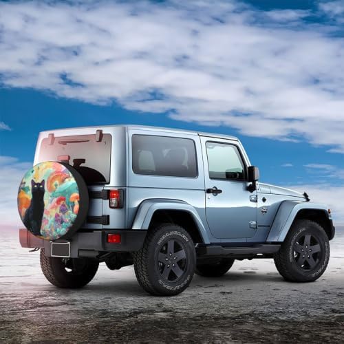 Black Cat Spare Tire Cover Waterproof Wheel Cover 17 Inch Universal Fit - Image 3