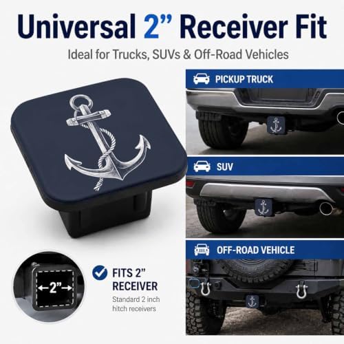 Anchor Hitch Cover Receiver Tube Hitch Plug Nautical Anchor Navy Blue Tow Hitch - Image 4