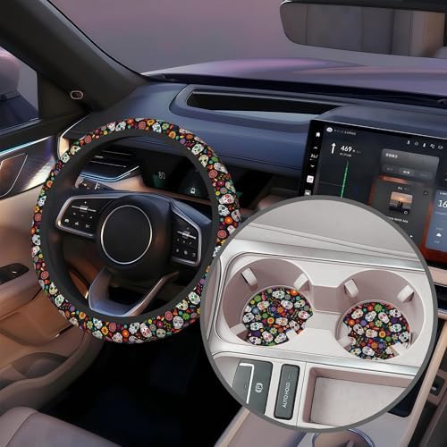 Day of The Dead Sugar Skull Steering Wheel Cover - Image 5
