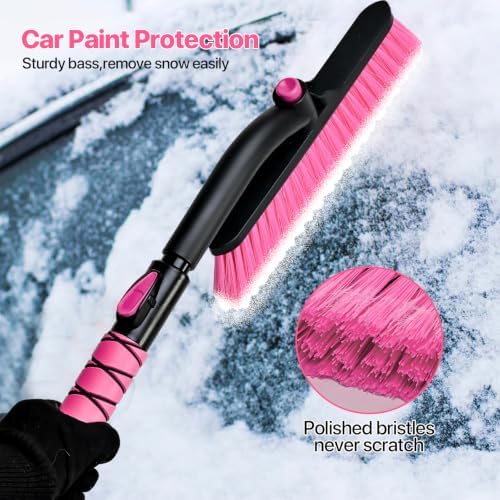 44" Snow Brush and Ice Scrapers Detachable, 360° Pivoting Soft Bristle Head - Image 3