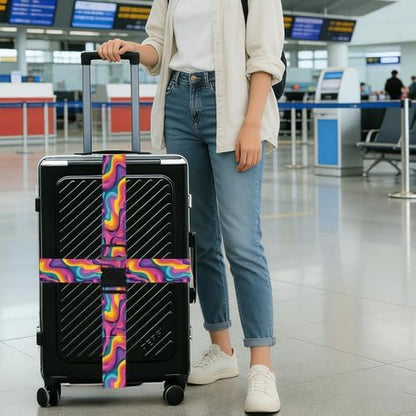 2PC, Colorful Abstract Luggage Strap 1.97 x 70.87 inch Multicolor Wave Pattern - Image 4