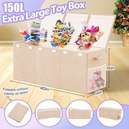 Large Toy Storage Box with Lid, Collapsible Kids Toy Chest - Image 2