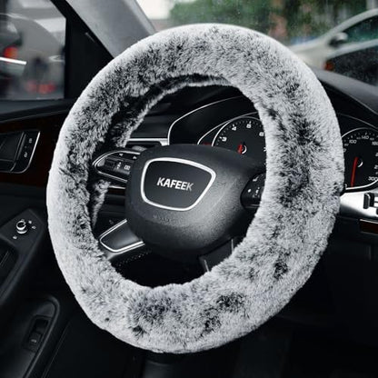 KAFEEK 16 inch Frost Fluffy Steering Wheel Cover, Large Size - Image 3