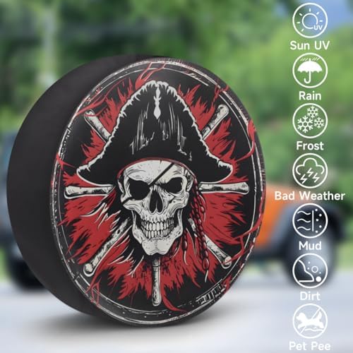 Spare Tire Cover for RV Trailer, Pirate Skull Tire Covers Universal Fit for - Image 3