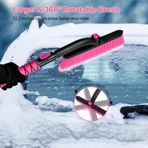 44" Snow Brush and Ice Scrapers Detachable, 360° Pivoting Soft Bristle Head - Image 5