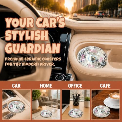 Disco Ball Car Coasters, Retro Coquette Preppy Cup Holders - Image 4