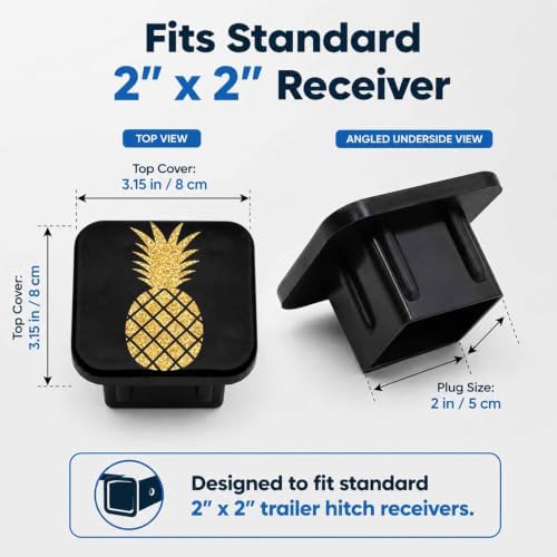 Trailer Hitch Covers Pineapple Gold Glitter, Heavy Duty 2 Inch Hitch Cover - Image 2