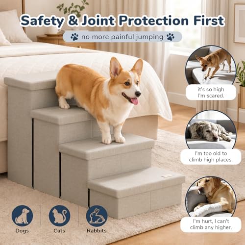 4-Step Wide Dog Stairs with Storage 23" H, Non-Slip Sturdy Pet Steps - Image 5