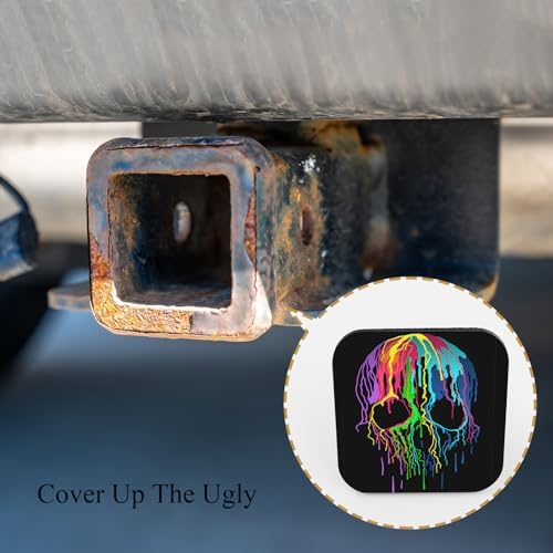Skull Trailer Hitch Cover Colors Rainbow Splats Horror Grunge Mask Punk Tattoo - Image 4