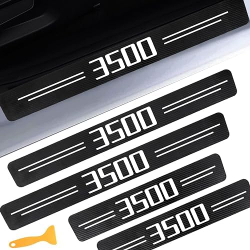 Door Sill Protectors for RAM 3500 & Silverado 3500 HD, Carbon Fiber Leather by CHIYLE