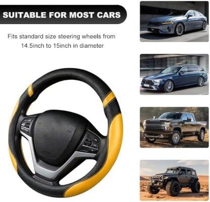 Car Steering Wheel Cover, 15 Inch Premium Leather Breathable Non-Slip Wheels - Image 6