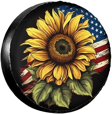 Spare Tire Cover USA Flag Sunflower Wheel Covers 14 Inch No Camera Hole by AUMLDOYS