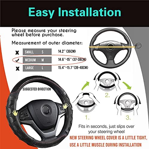 PINCTROT Steering Wheel Cover Great Grip Honeycomb 15In Black/Red Stitch - Image 6