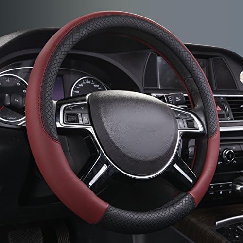 CAR PASS Rhombus Leather Universal Steering Wheel Cover, Fit - Image 3