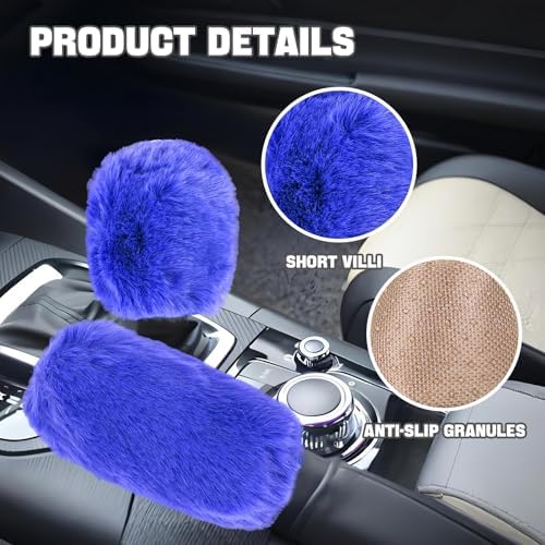 Hovom 2PCS Fluffy Car Gear Shift Knob Cover & Handbrake Cover, Royal Blue - Image 3