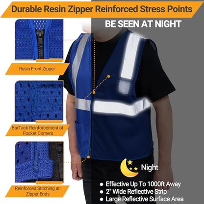 AYKRM 2 Pocket Mesh High Visibility Reflective Safety Vest - Image 2