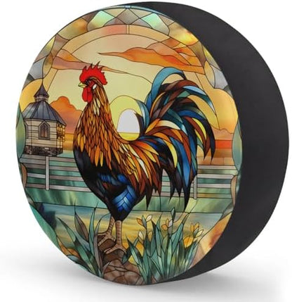 Spare Tire Cover for RV Trailer, Glass Rooster Tire Covers Universal Fit for - Image 2
