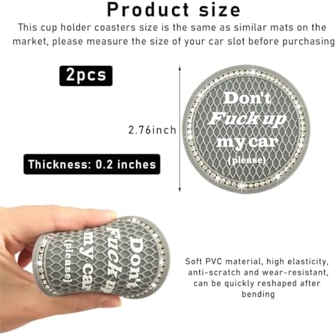 2 PCS Bling Car Cup Coaster, 2.75 Inch Anti-Slip Cup Holder Insert Coasters - Image 2