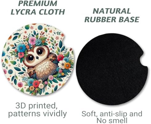 Yonlevres Car Coasters for Cup Holders, Flower Owl, 2 Pack - Image 5