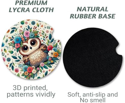 Yonlevres Car Coasters for Cup Holders, Flower Owl, 2 Pack - Image 5
