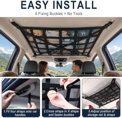 Car Ceiling Cargo Net, 35.4"x25.6" Double-Layer Overhead Roof Storage Organizer - Image 5