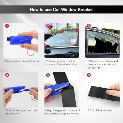 RAPUDA Window Breaker Seatbelt Cutter, 3-in-1 Mini Glass Breaker, 3 Pack Car - Image 6