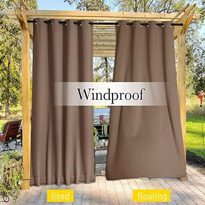 NICETOWN 2 Panels Thermal Outdoor Curtains Windproof W52xL72 Tan - Image 6