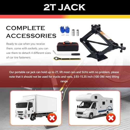 2T Scissor Jack for Car Tool Kit, Heavy Duty Car Tire Changing Kit for - Image 7