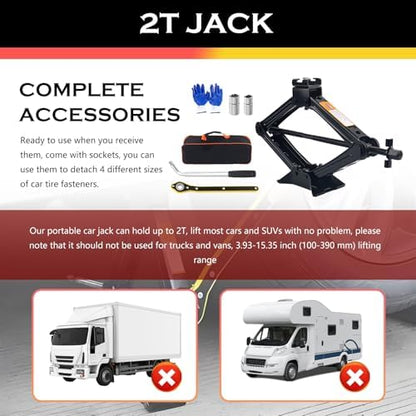 2T Scissor Jack for Car Tool Kit, Heavy Duty Car Tire Changing Kit for - Image 7